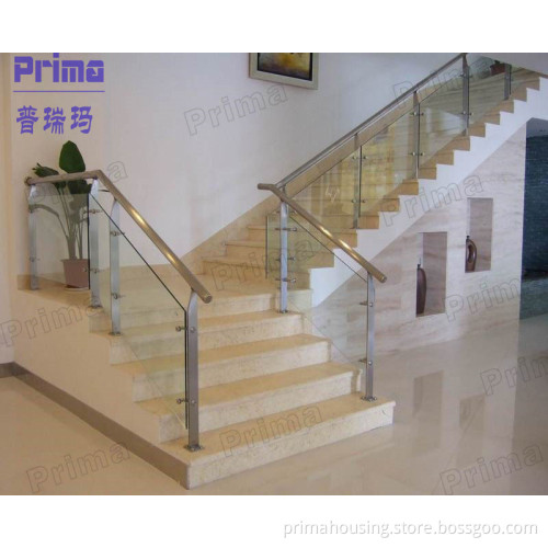 Modern Glass Staircase Railing with Stainless Steel Handrail